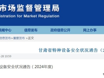 甘肅省發(fā)布了2024年特種設(shè)備安全狀況通告 全省特種設(shè)備總量257570 臺，其中電梯131239 臺