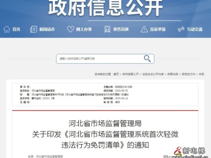 河北省市場監(jiān)督管理領域首次輕微違法行為免罰清單