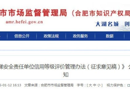 合肥市電梯安全責(zé)任單位信用等級評價(jià)管理辦法公開征求意見