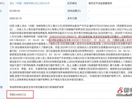 ?迅達（中國）上海分公司因虛假維保被罰款5萬元?