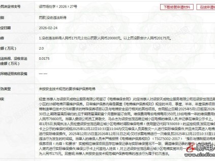 永大電梯福建分公司因未按規(guī)范保養(yǎng)被罰2萬元